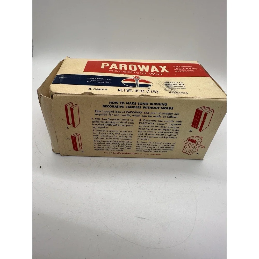 Vintage‎ Parowax Household Wax Box 4 Cakes American Oil Canning Candle Ski